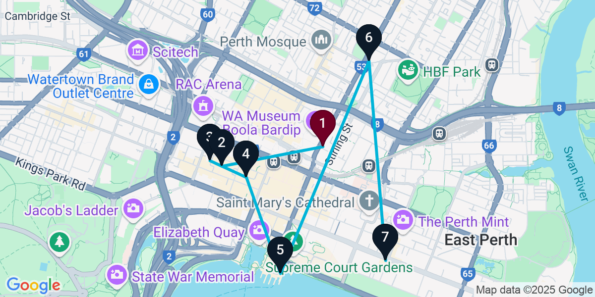 Map for 7-Stop Perth Pub Bar Crawl