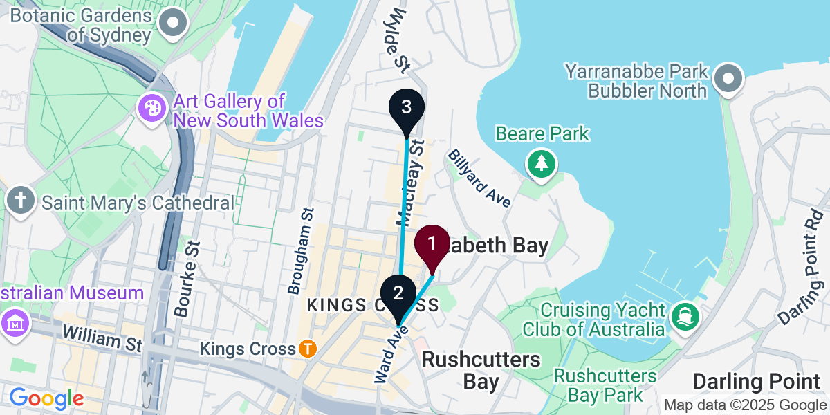 Map for 3-Stop Elizabeth Bay Bar Crawl