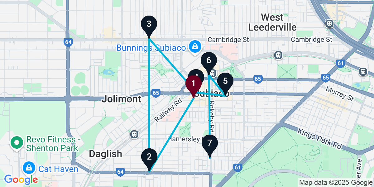 Map for 7-Stop Subiaco Cocktail Bar Crawl