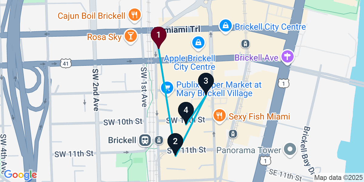 Map for 4-Stop Brickell Cocktail Bar Crawl