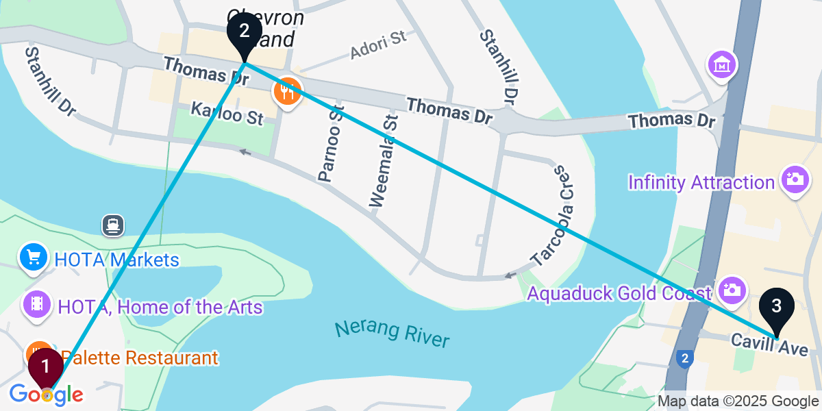 Map for Quick Surfers Paradise Pub Crawl