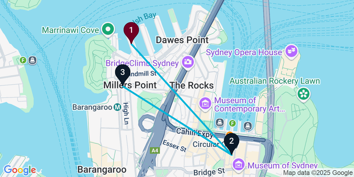 Map for 3-Stop Millers Point Cocktail Bar Crawl