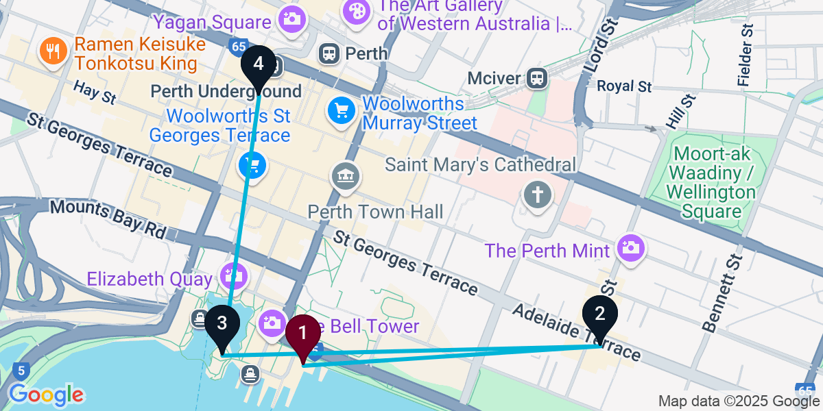 Map for 4-Stop Perth Wine bar Bar Crawl