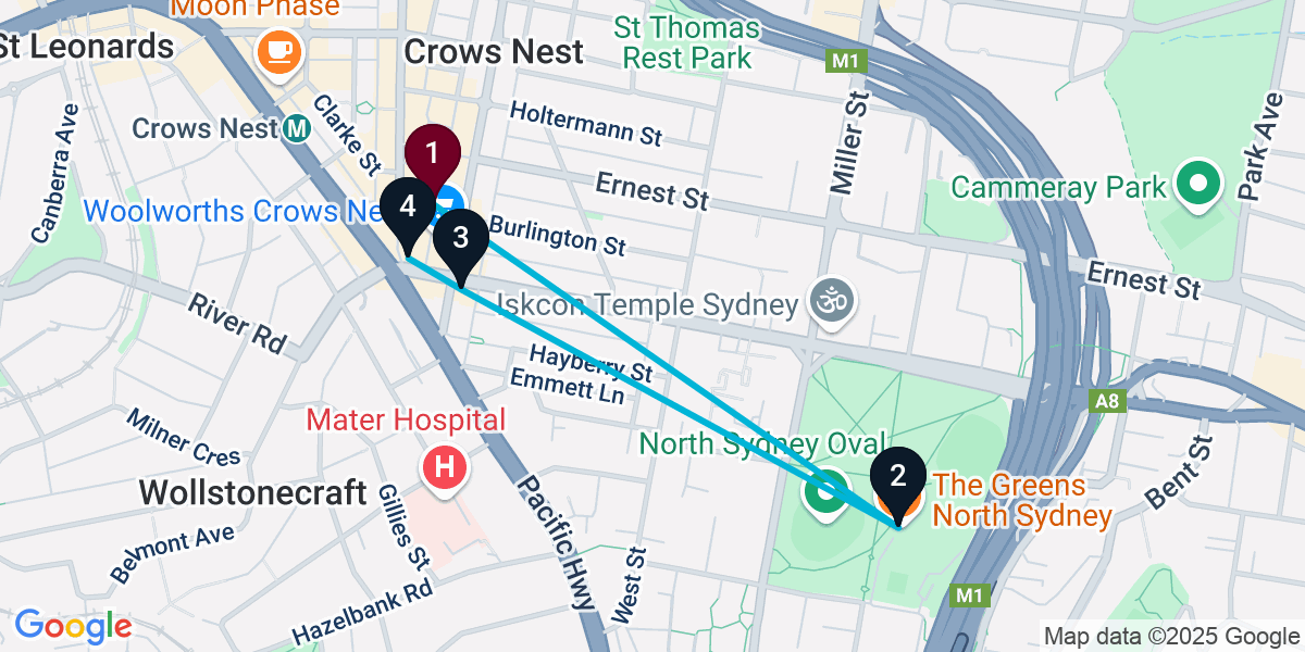 Map for 4-Stop Crows Nest Pub Bar Crawl