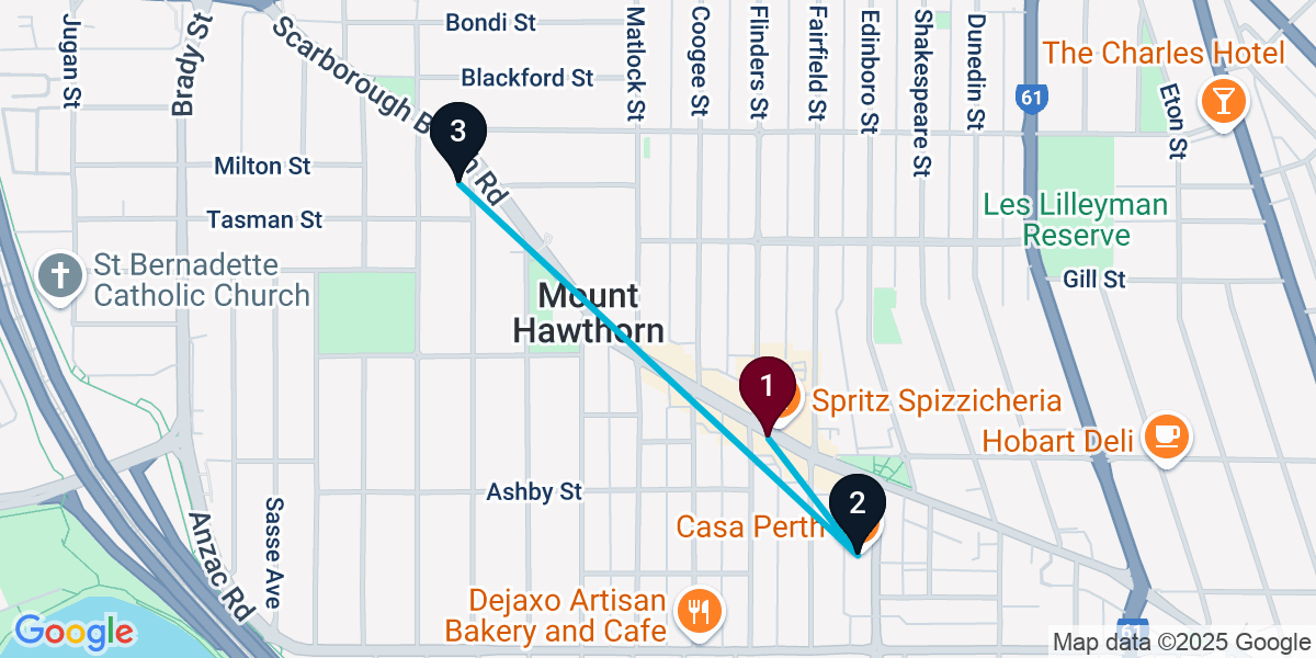 Map for 3-Stop Mount Hawthorn Bar Crawl
