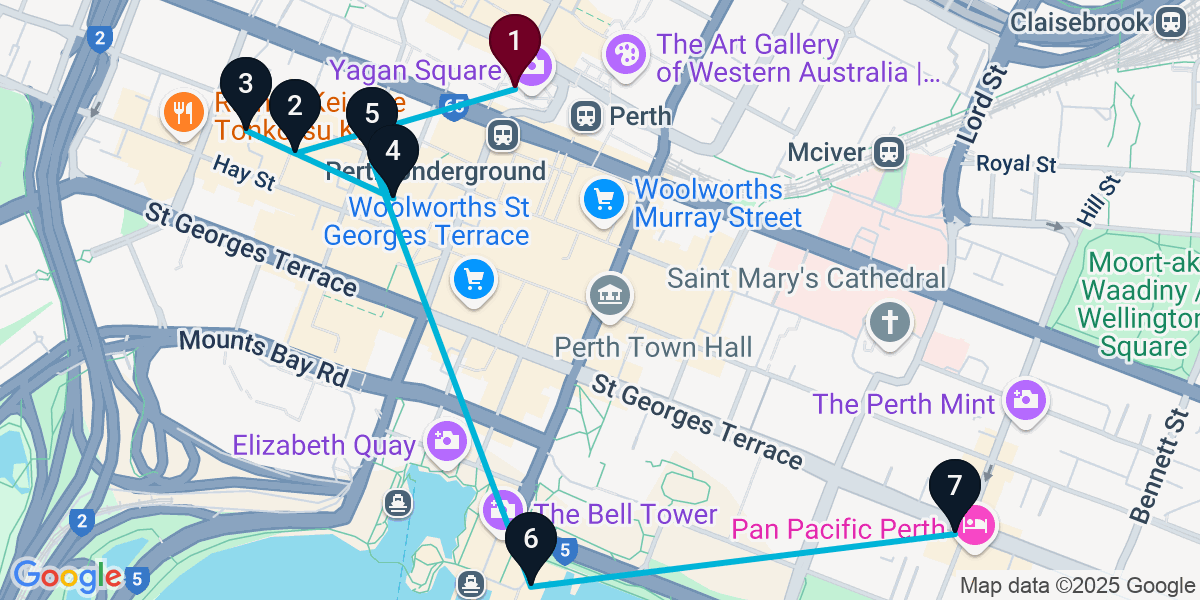 Map for 7-Stop Perth Pub Bar Crawl