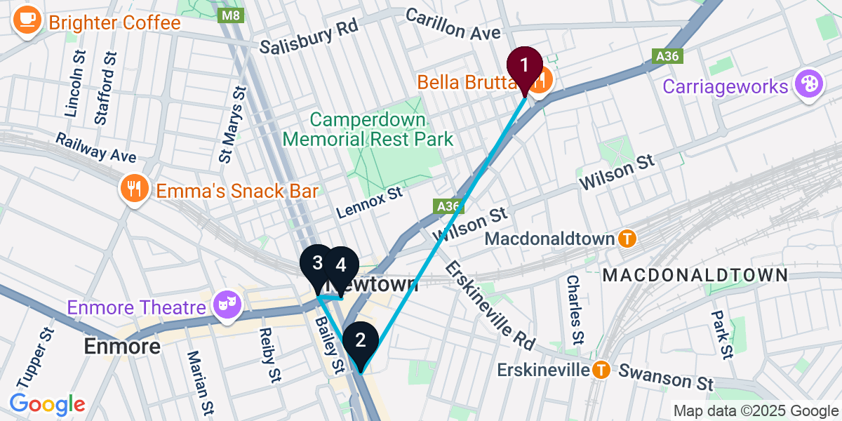Map for 4-Stop Newtown Bar Crawl