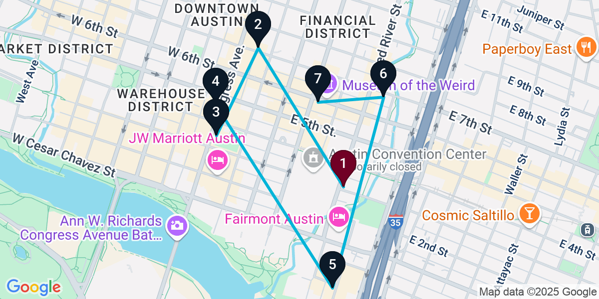 Map for 7-Stop Austin Wine bar Bar Crawl
