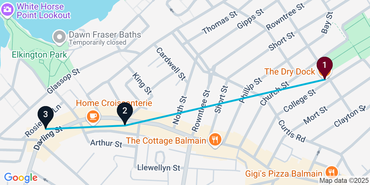 Map for 3-Stop Balmain Bar Crawl