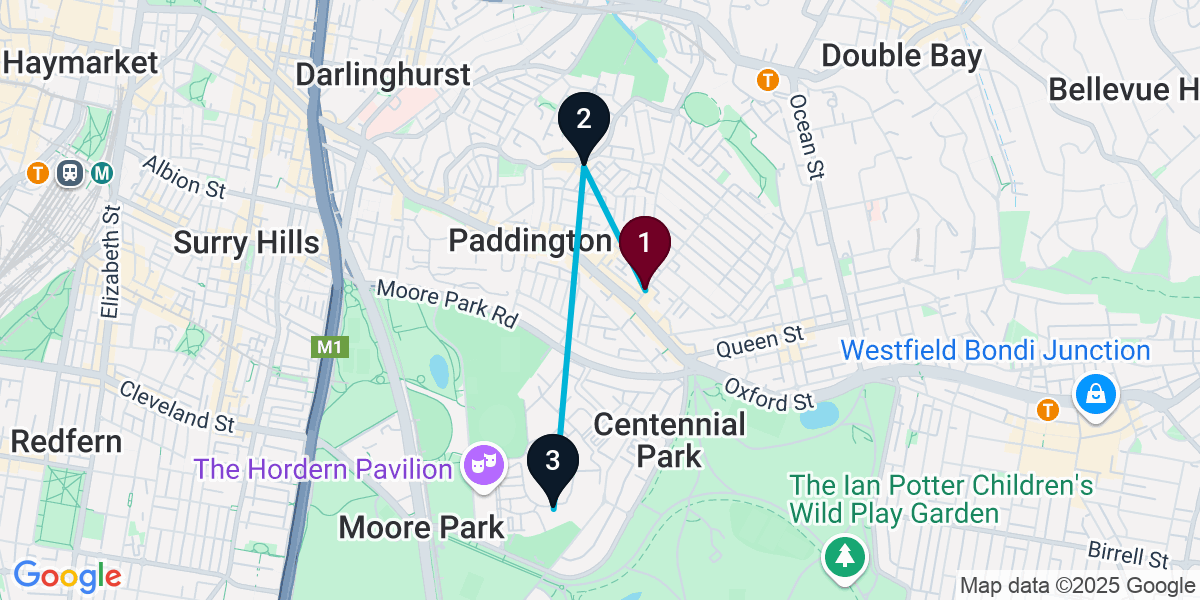 Map for 3-Stop Paddington Cocktail Bar Crawl
