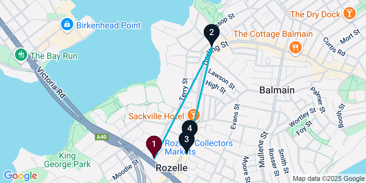 Map for 4-Stop Rozelle Wine bar Bar Crawl