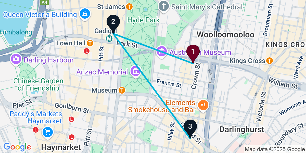 Map for 3-Stop Darlinghurst Hotel bar Bar Crawl