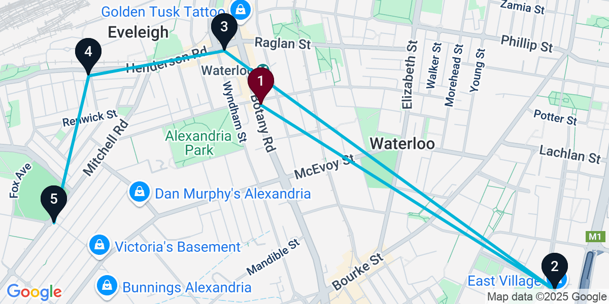 Map for 5-Stop Waterloo Pub Bar Crawl