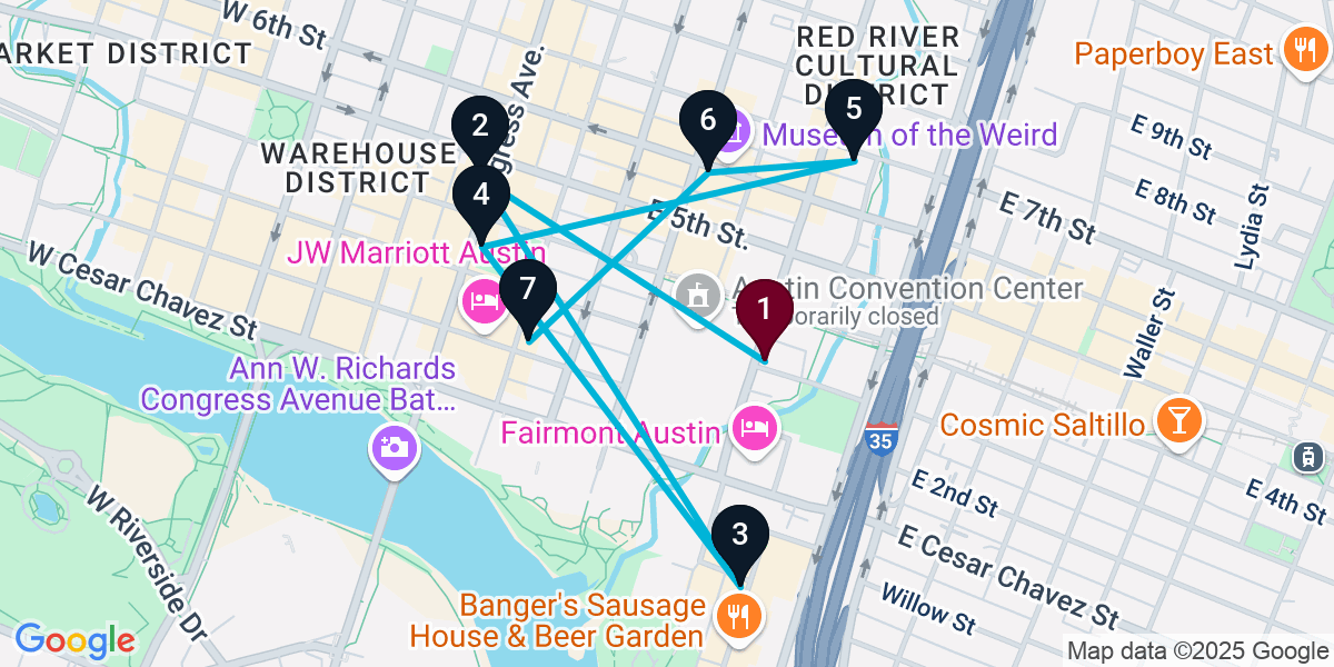 Map for 7-Stop Austin Cocktail Bar Crawl