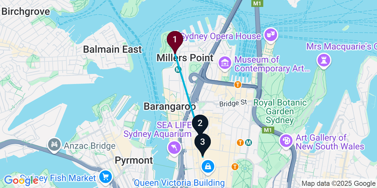 Map for 3-Stop Millers Point Speakeasy Bar Crawl