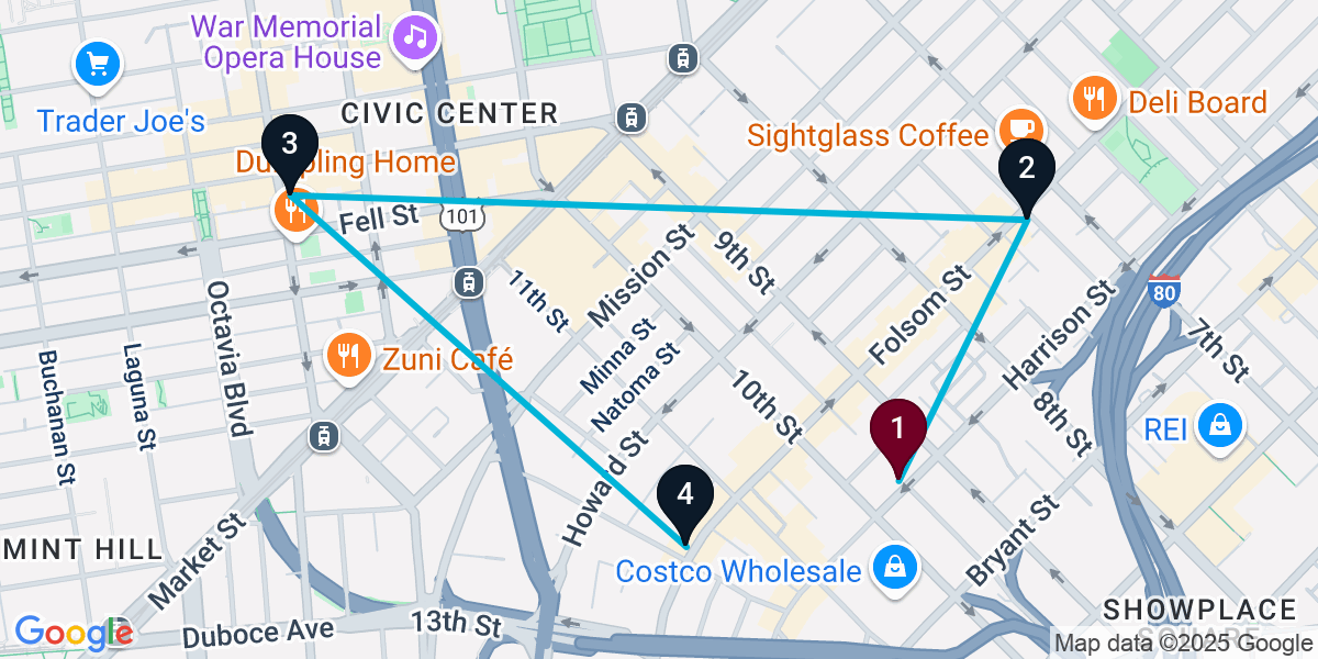 Map for 4-Stop San Francisco Bar Crawl