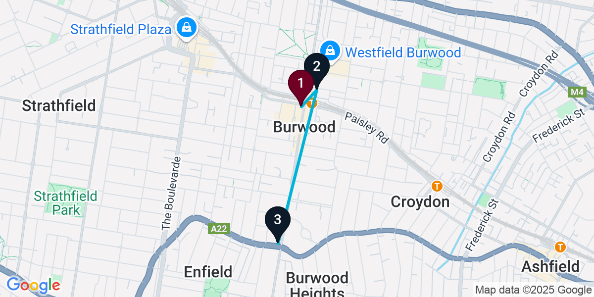Map for Short Burwood Cocktail Bar Crawl