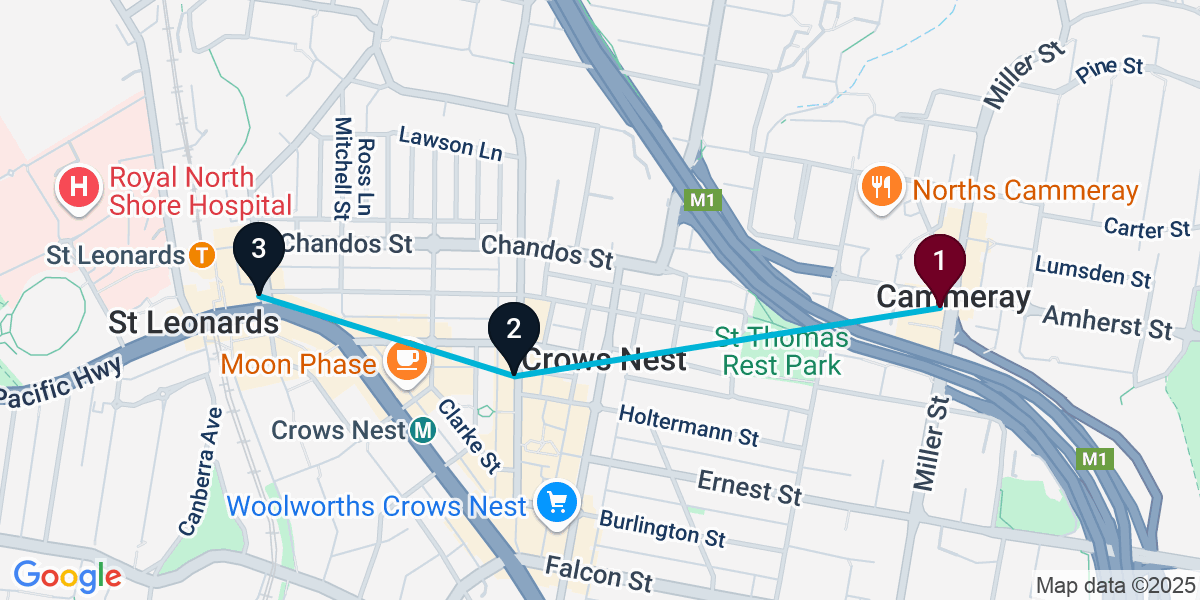 Map for 3-Stop Cammeray Cocktail Bar Crawl