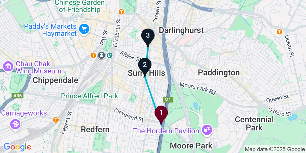 Map for 3-Stop Redfern Wine bar Bar Crawl