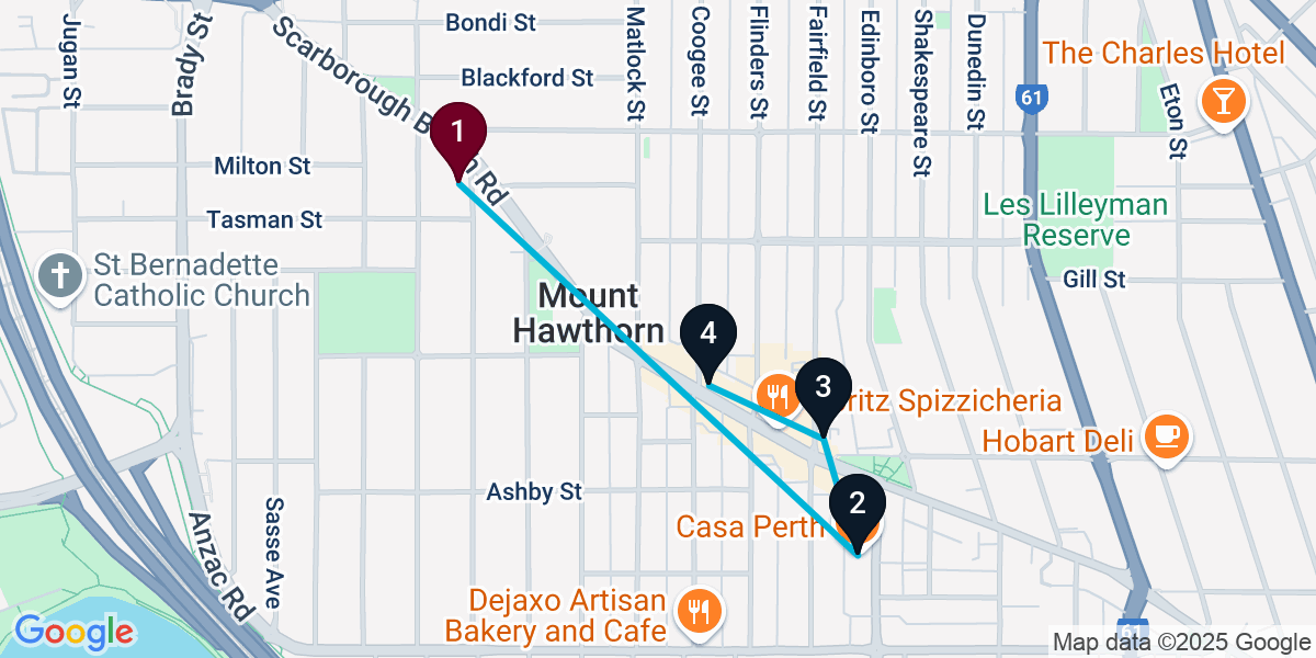 Map for 4-Stop Mount Hawthorn Cocktail Bar Crawl