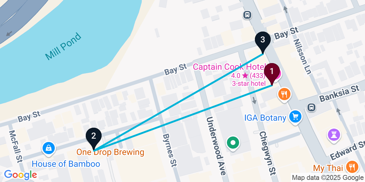 Map for 3-Stop Botany Bar Crawl