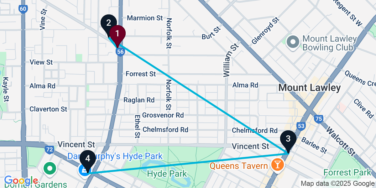 Map for 4-Stop North Perth Cocktail Bar Crawl