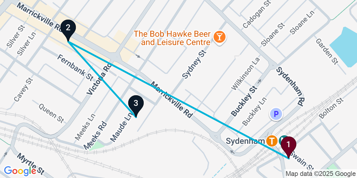Map for 3-Stop Sydenham Cocktail Bar Crawl
