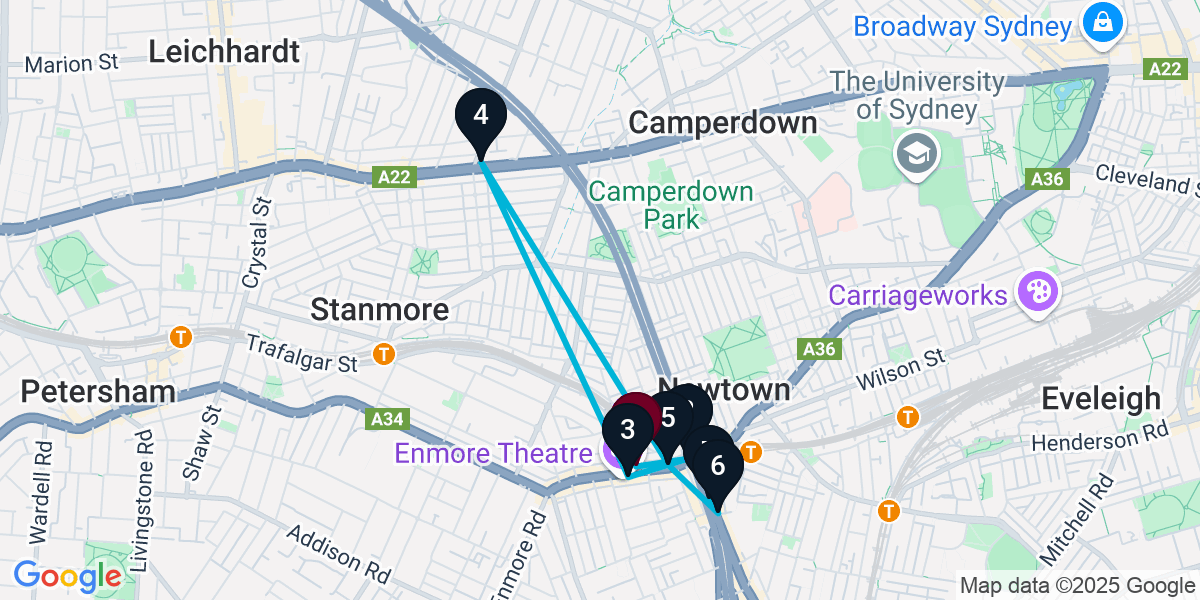 Map for 7-Stop Newtown Wine bar Bar Crawl