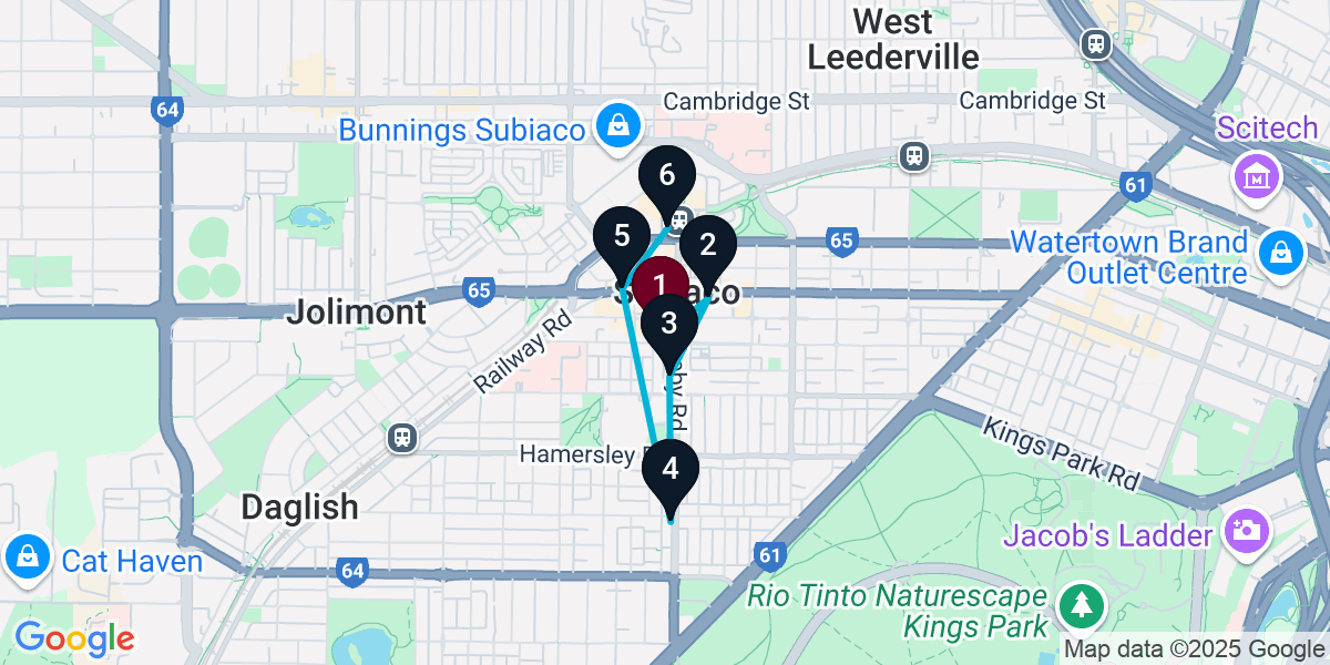 Map for 6-Stop Subiaco Wine bar Bar Crawl