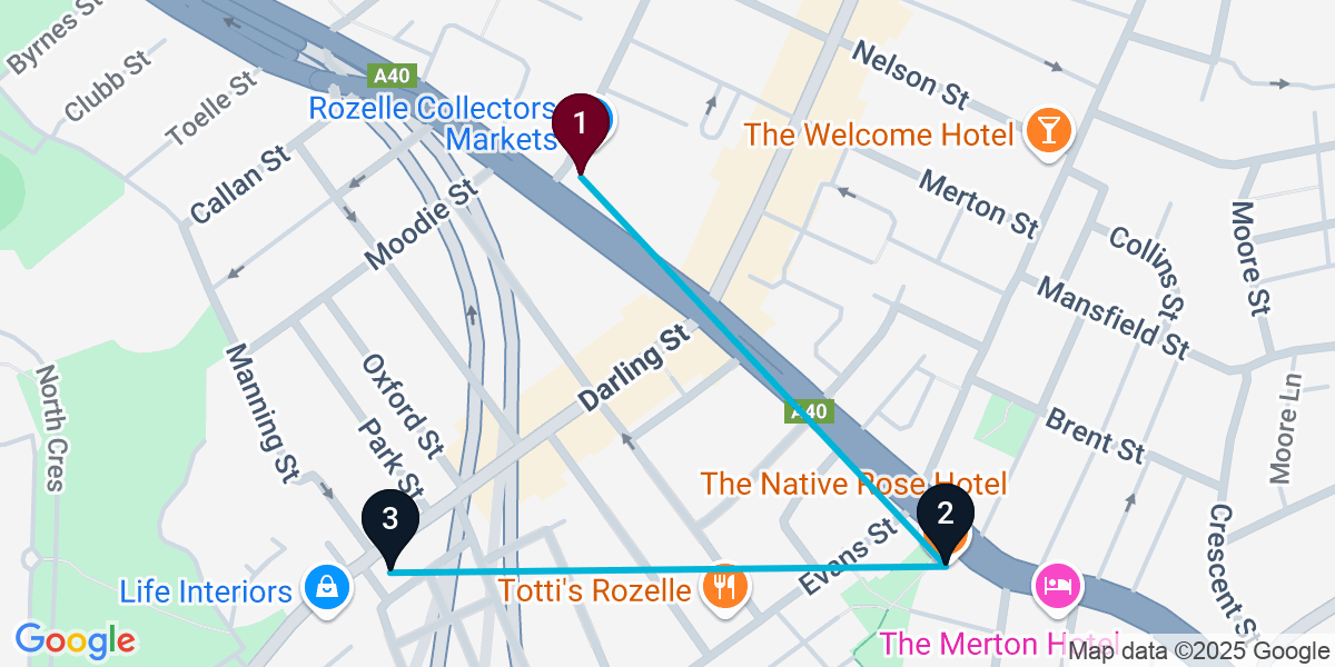 Map for 3-Stop Rozelle Live music Bar Crawl