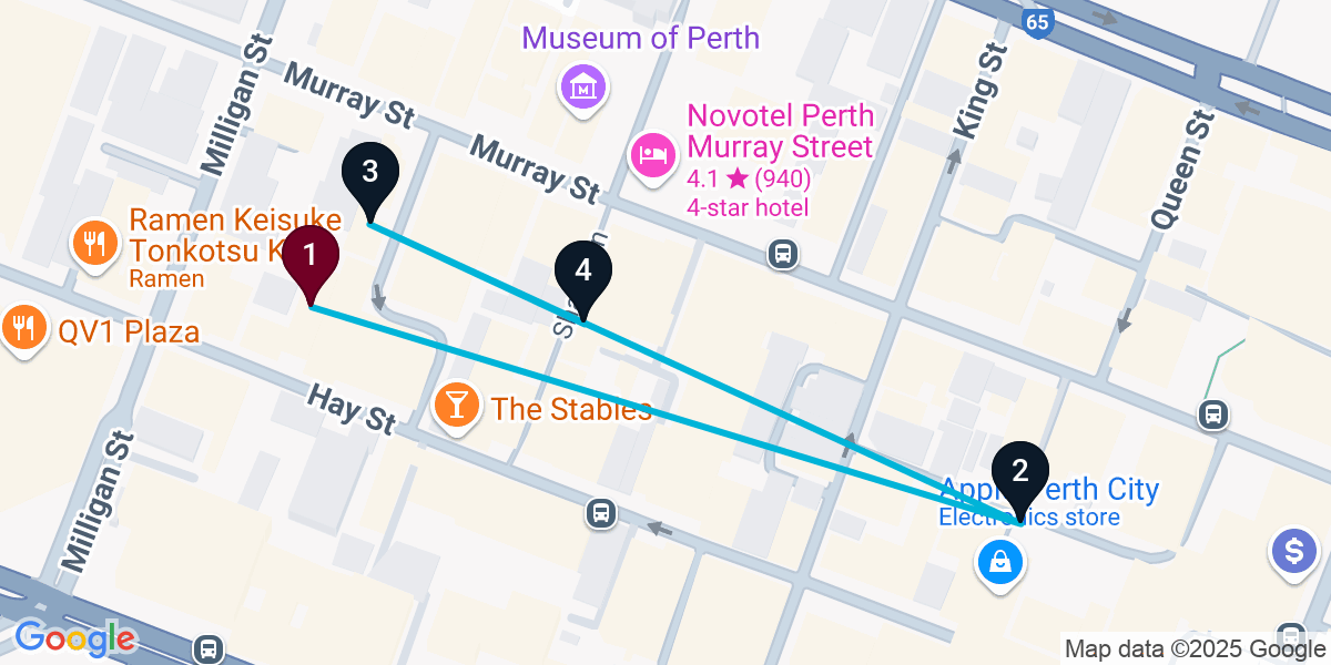Map for 4-Stop Perth Pub Bar Crawl