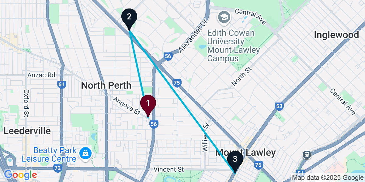 Map for 3-Stop North Perth Bar Crawl