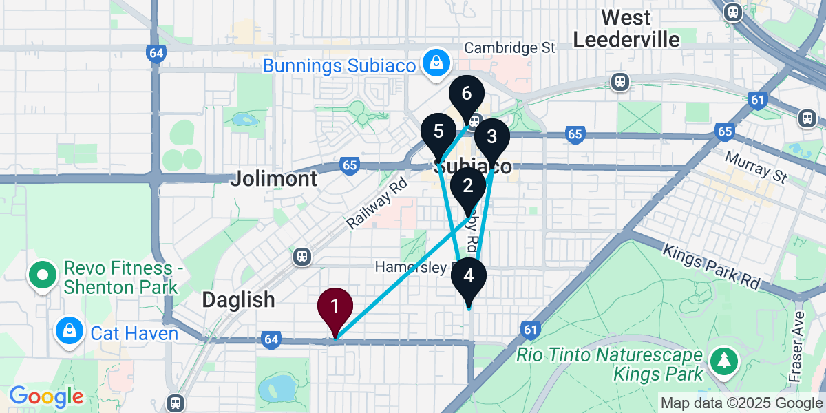 Map for 6-Stop Subiaco Wine bar Bar Crawl