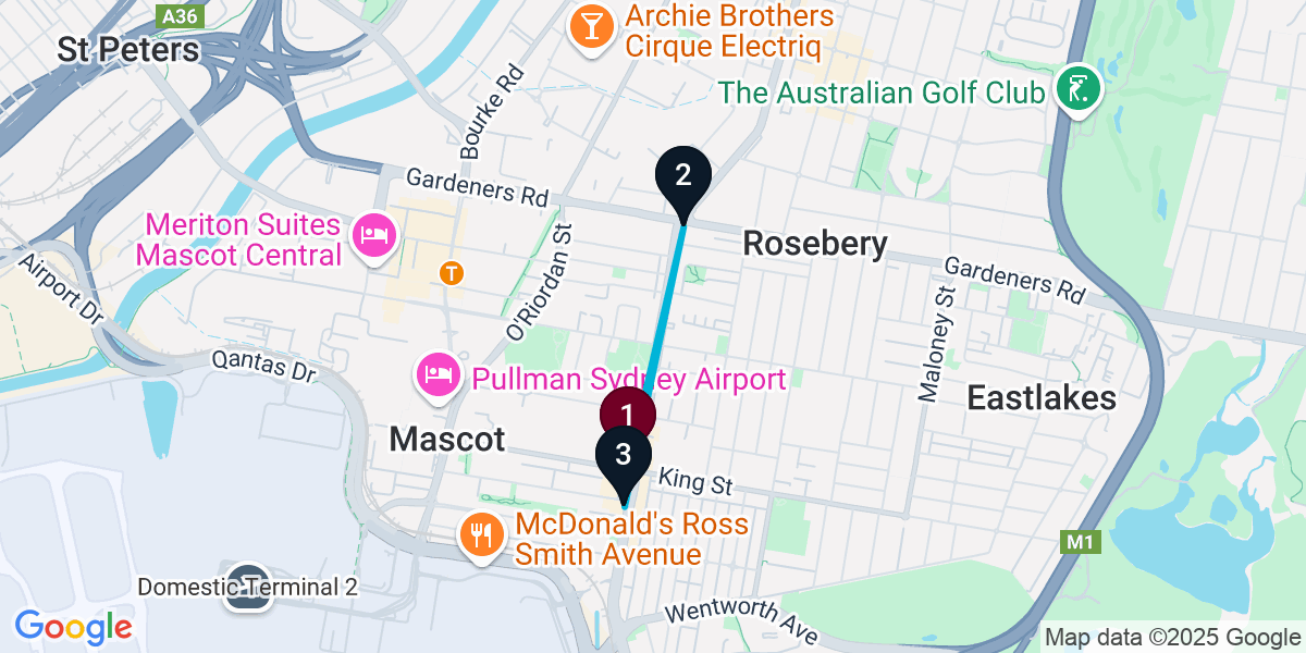 Map for 3-Stop Mascot Pub Bar Crawl
