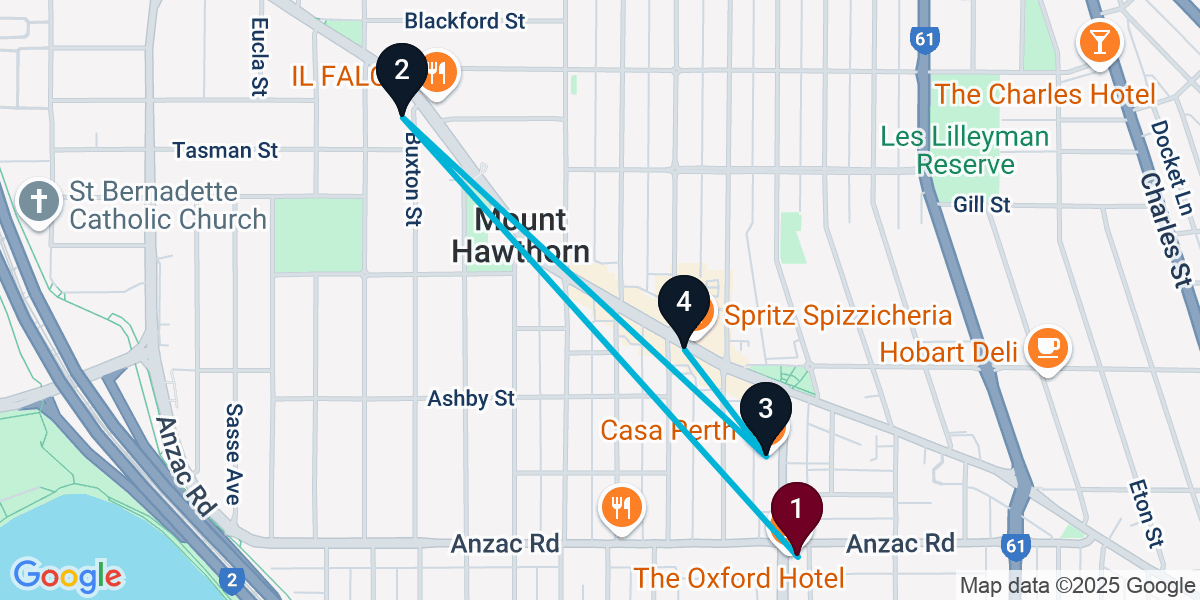 Map for 4-Stop Leederville Wine bar Bar Crawl