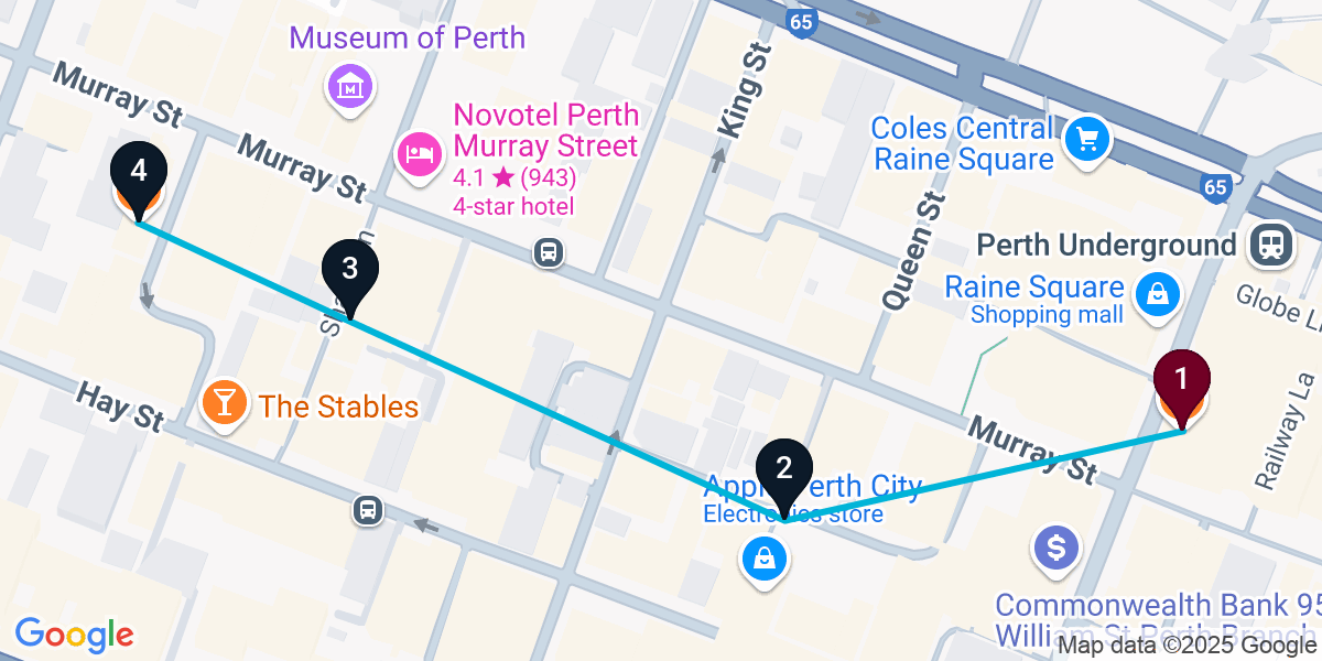 Map for 4-Stop Perth Pub Bar Crawl