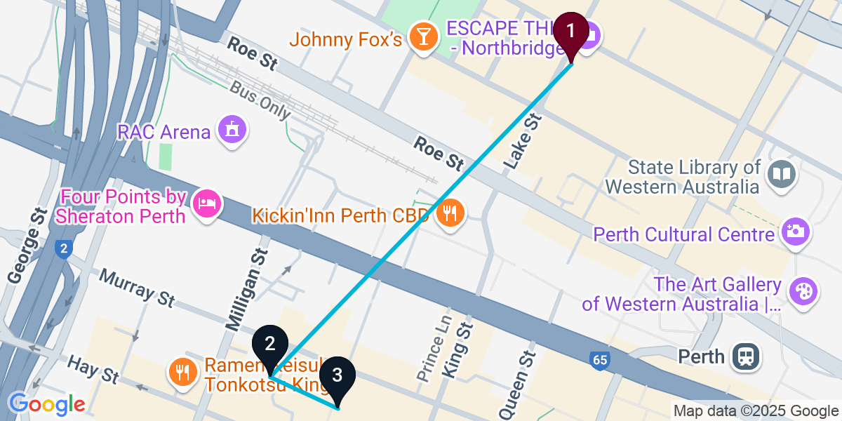 Map for 3-Stop Northbridge Pub Bar Crawl