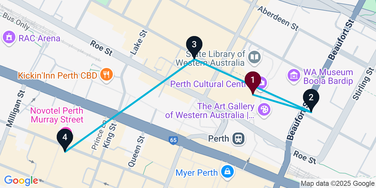 Map for 4-Stop Northbridge Nightclub Bar Crawl