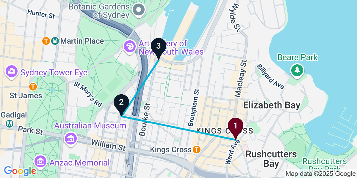 Map for 3-Stop Potts Point Pub Bar Crawl