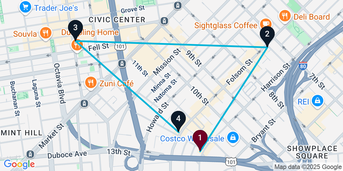 Map for 4-Stop San Francisco Bar Crawl