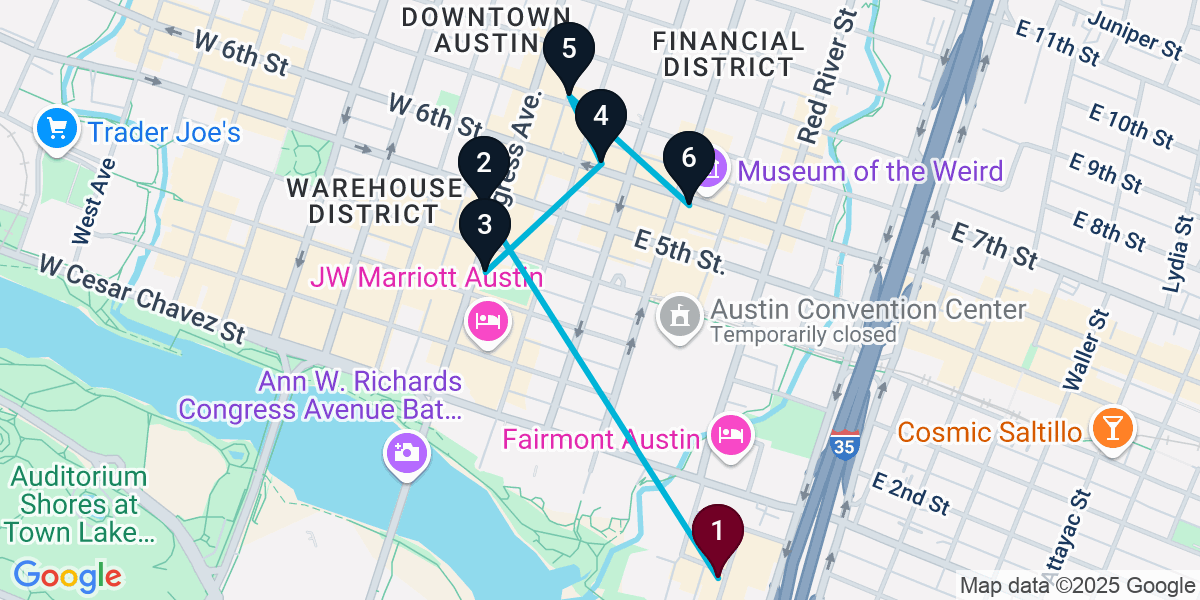 Map for 6-Stop Austin Bar Crawl