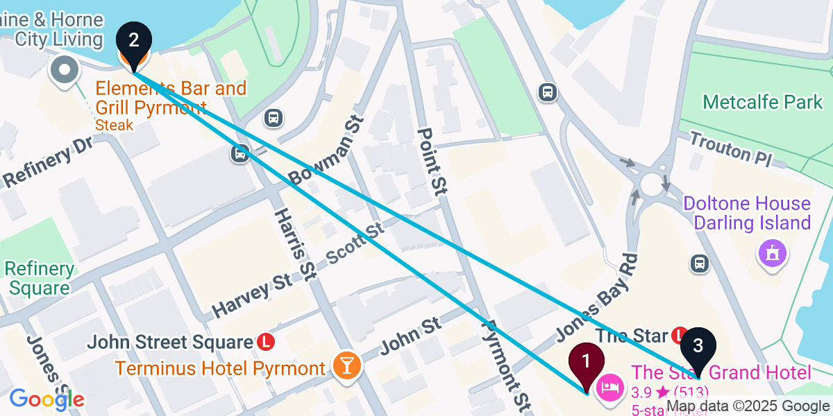Map for 3-Stop Pyrmont Sports bar Bar Crawl