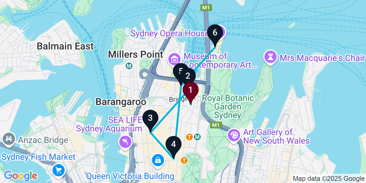Map for 6-Stop Sydney Cocktail Bar Crawl