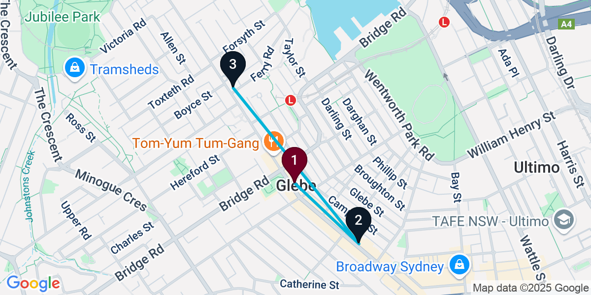 Map for 3-Stop Glebe Live music Bar Crawl