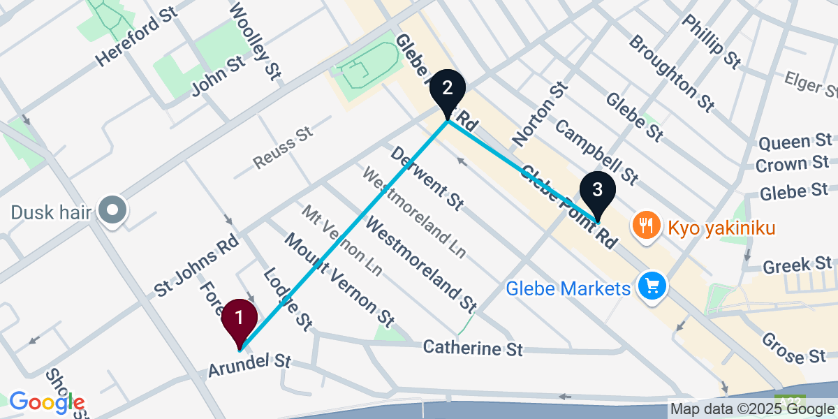 Map for 3-Stop Forest Lodge Wine bar Bar Crawl