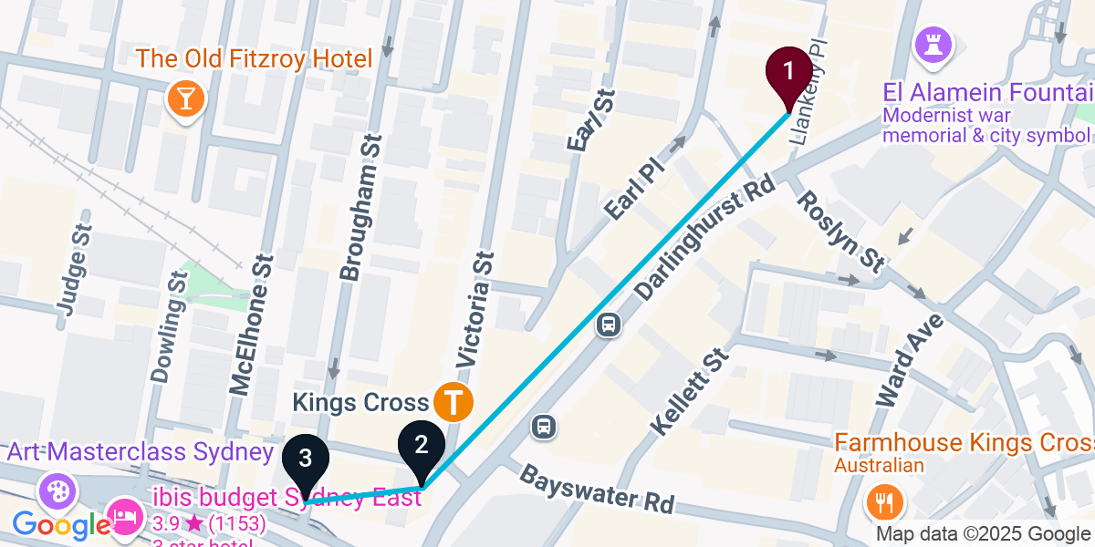 Map for 3-Stop Potts Point Live music Bar Crawl