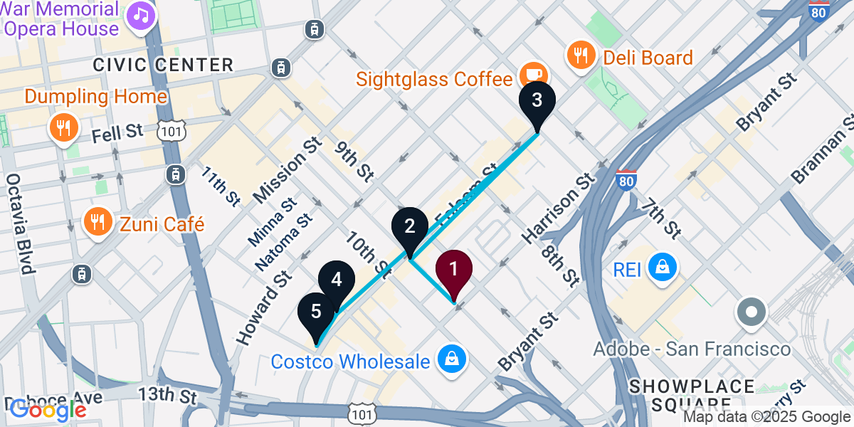 Map for 5-Stop San Francisco Dive bar Bar Crawl