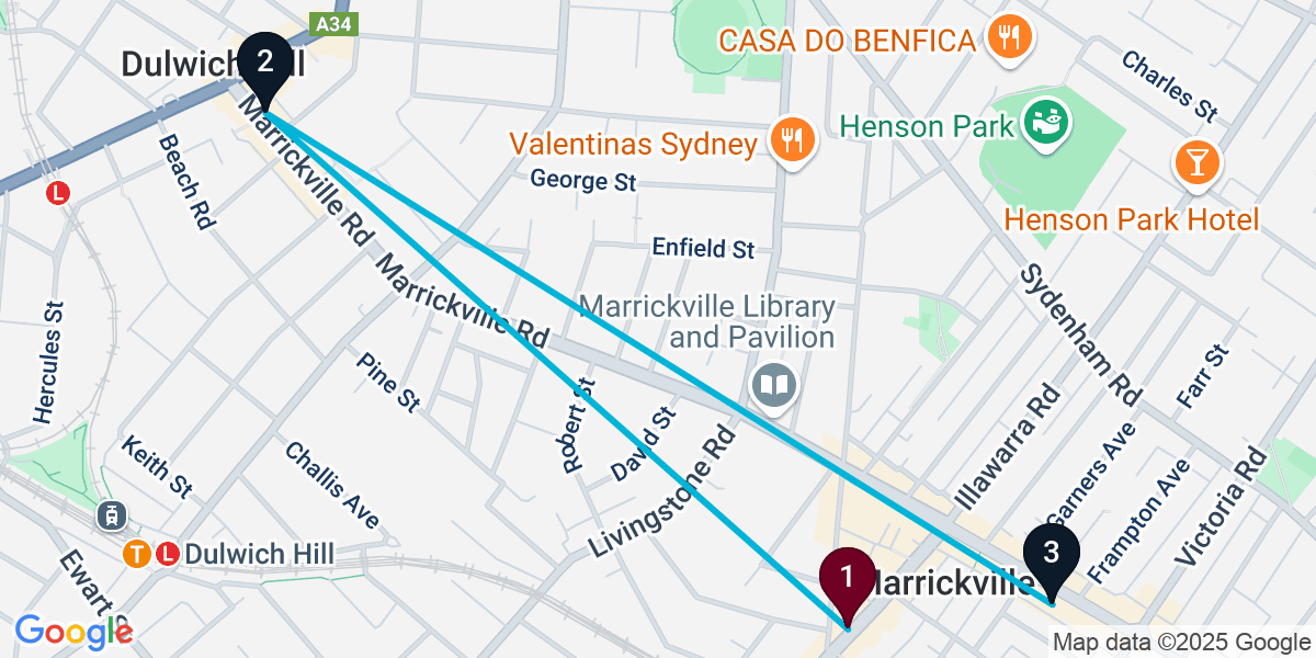 Map for 3-Stop Marrickville Wine bar Bar Crawl