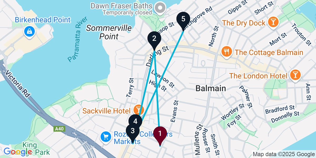 Map for 5-Stop Rozelle Wine bar Bar Crawl