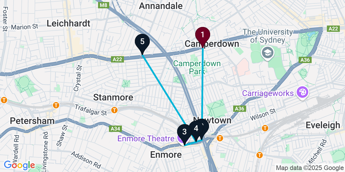Map for 5-Stop Camperdown Wine bar Bar Crawl